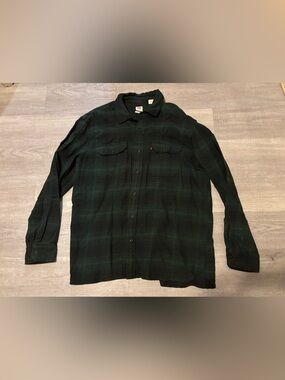 Levis Mens Lg Green Plaid Flannel Button Down Shirt Long Sleeve Lot Of 2 Outdoor